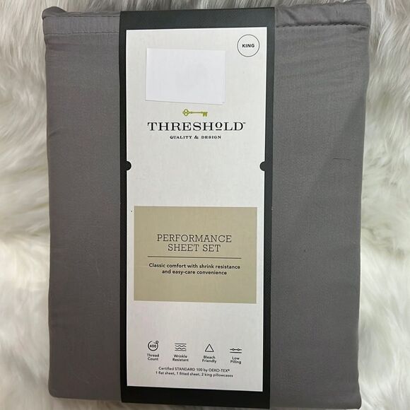 King Cloud Gray 400 Thread Count Solid Performance Sheet Set - Threshold - Picture 5 of 8